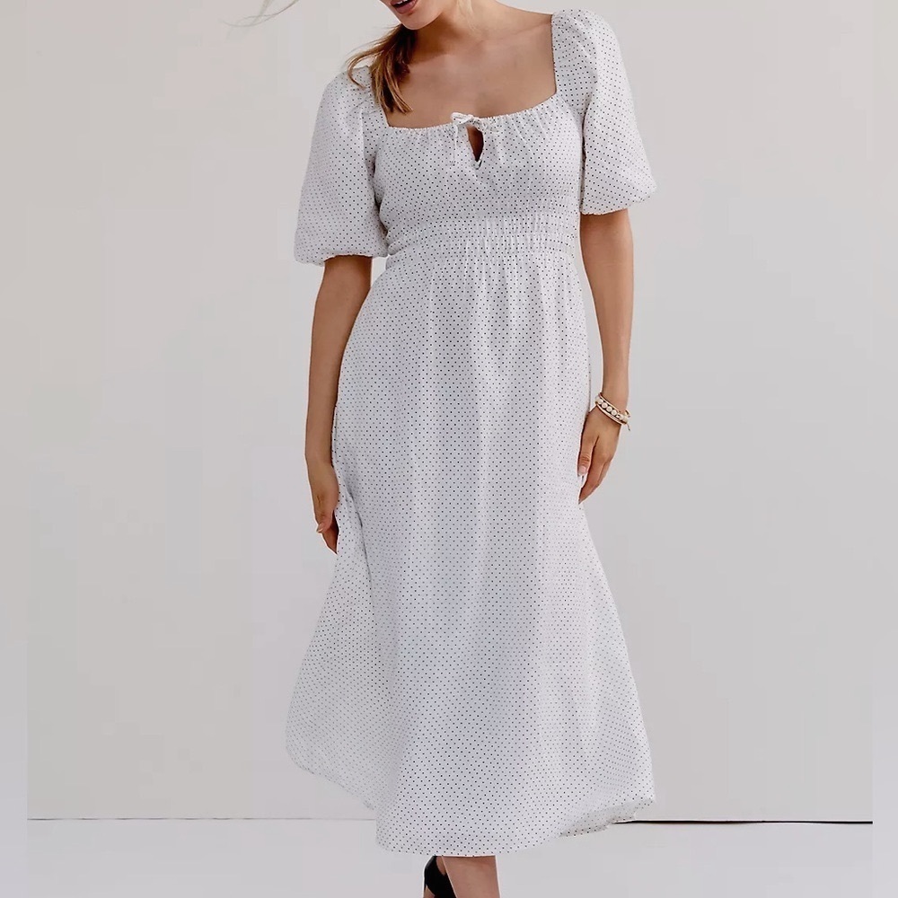 FAITHFULL THE BRAND Midi Dress Cottagecore Polka Dot Prairie Coquette Linen 10